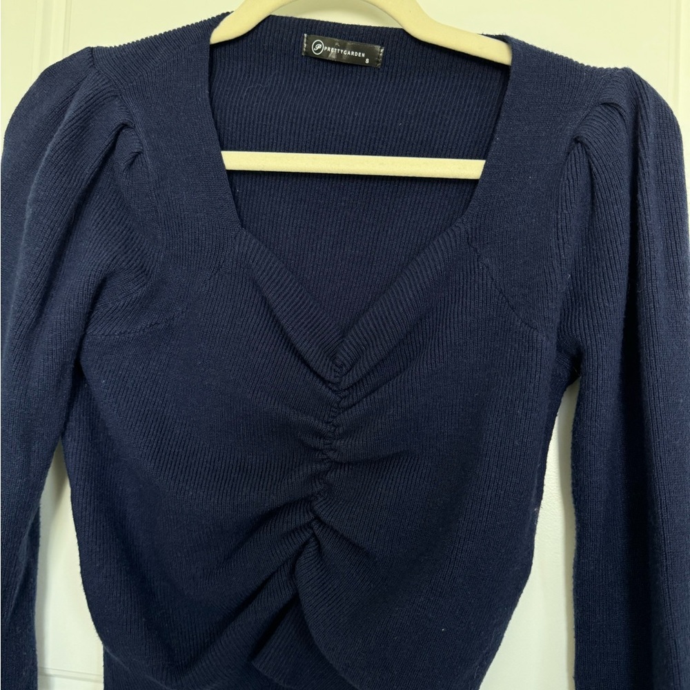 PRETTYGARDEN Fall Long Sleeve Cropped Sweaters Navy Blue Size Small - Picture 5 of 5